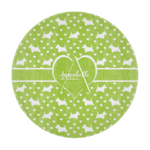 White Scottish Terriers (Scottie Dogs) Lime Green Cutting Board