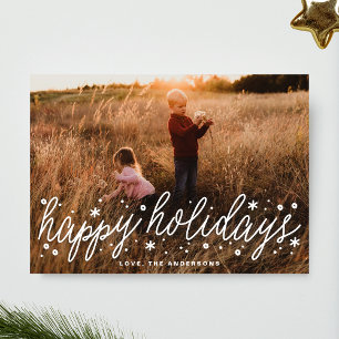 White Script Big Photo Holiday Christmas Card