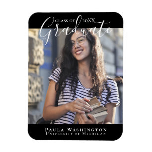 White Script Black Frame Graduation Announcement Magnet