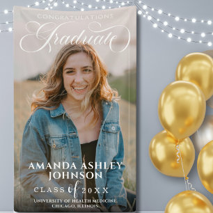 White Script Congratulations Photo Graduation  Banner