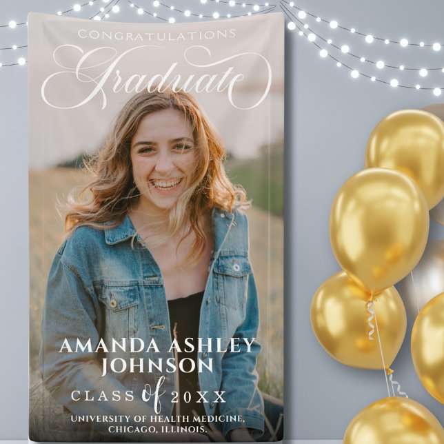 White Script Congratulations Photo Graduation  Banner (Creator Uploaded)