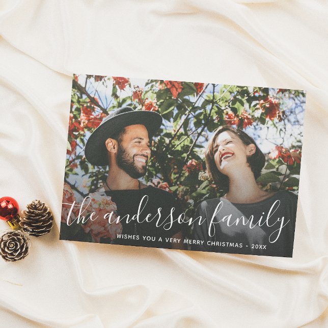 White Script Family Name Christmas Holiday Photo (Creator Uploaded)