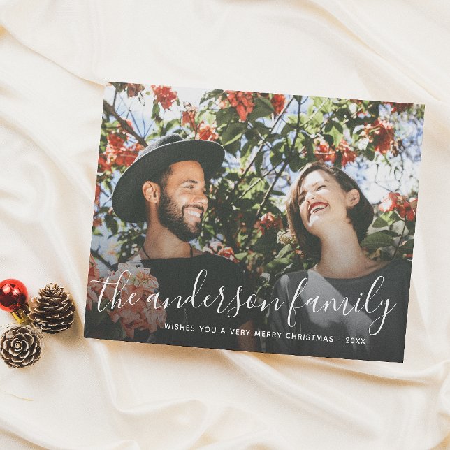 White Script Family Name Christmas Holiday Photo (Creator Uploaded)