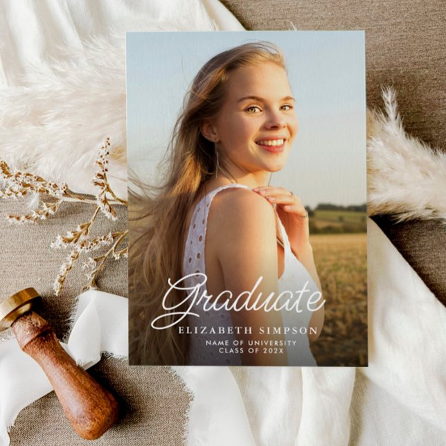 white script graduation announcement photo card (Creator Uploaded)