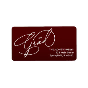 White Script Graduation Dark Maroon Return Address Label