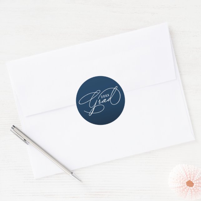 White Script Graduation Navy Blue Envelope Seal (Envelope)