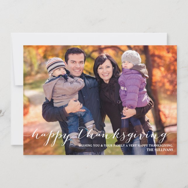 White Script Happy Thanksgiving Photo Card (Front)