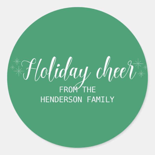 White Script Holiday Cheer Classic Round Sticker (Front)