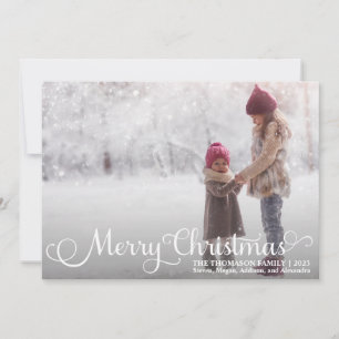 White Script Merry Christmas Photo Christmas Cards