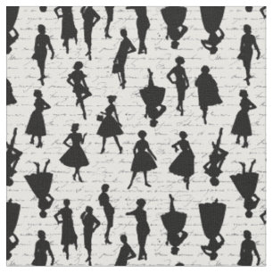 white script mid century 1950s vintage silhouette fabric