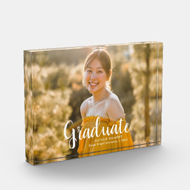 White Script Modern Graduate Graduation Photo Block (Left)