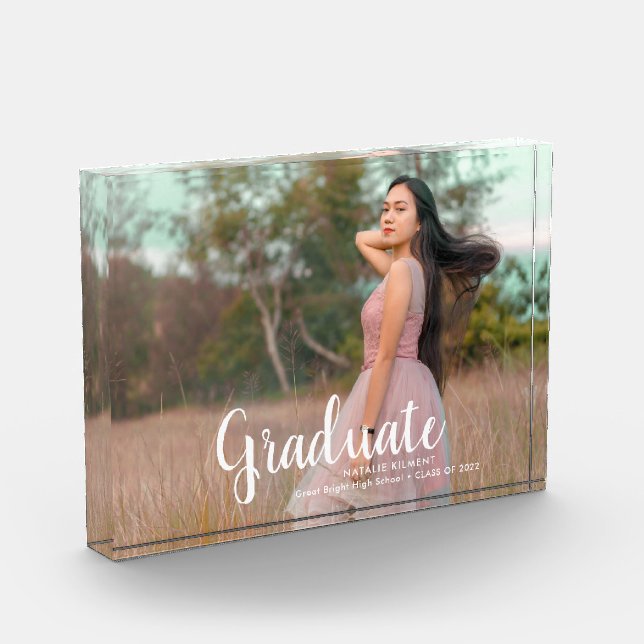White Script Modern Graduate Graduation Photo Block (Left)