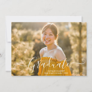 White Script Modern Graduate Photo Graduation Announcement