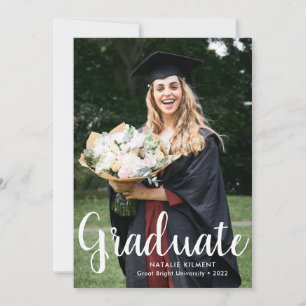 White Script Modern Graduate Photo Graduation Announcement