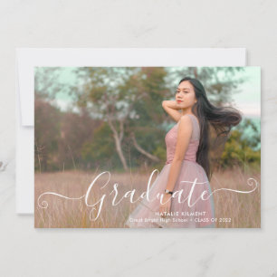 White Script Modern Graduate Photo Graduation Announcement