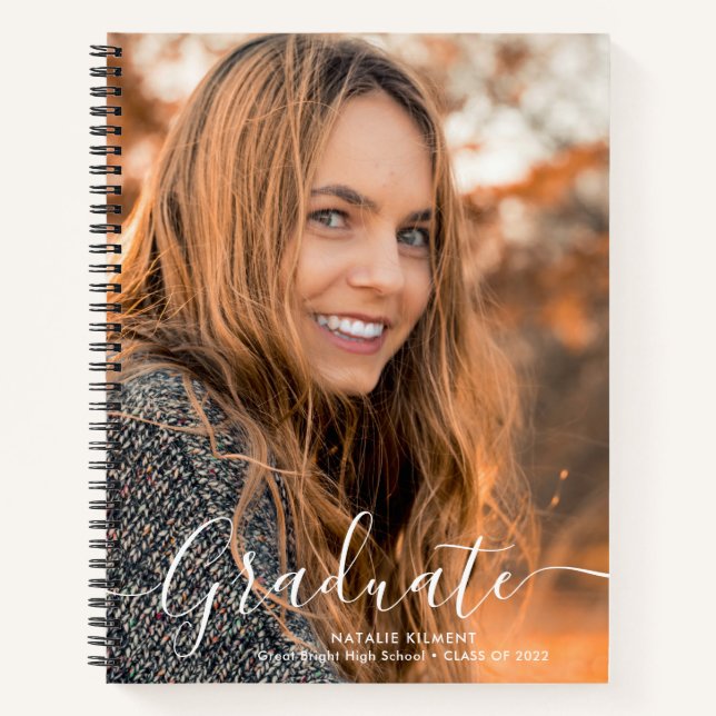 White Script Modern Graduate Photo Graduation Notebook (Front)