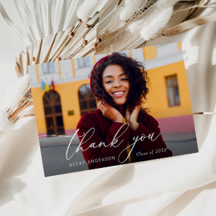 white script modern thank you graduation postcard