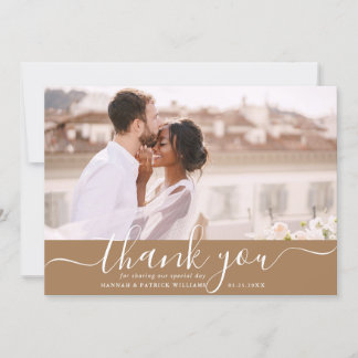 White Script Modern Wedding Thank You Photo Card