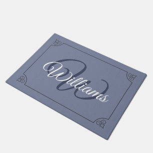 white script monogram blue home doormat