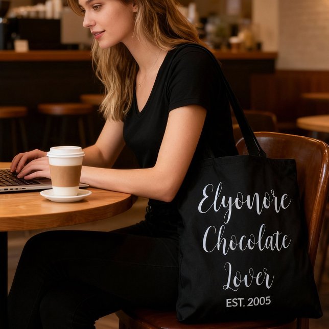 White Script Name Established Chocolate Lover Tote Bag (Creator Uploaded)