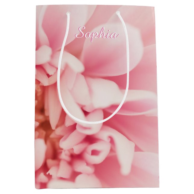 White Script Name, Large Pink Flower Medium Gift Bag (Front)