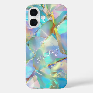 White Script Name on Opal Background iPhone 16 Case