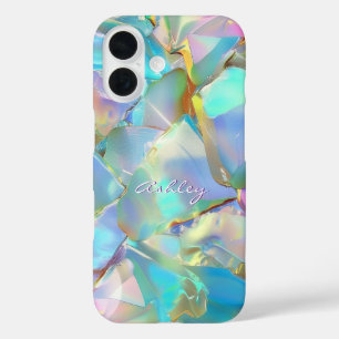White Script Name on Opal Background iPhone 16 Case