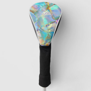 White Script Name on Opal Background Golf Head Cover