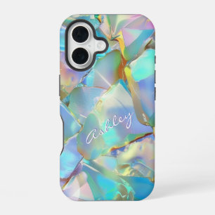 White Script Name on Opal Background iPhone 16 Case