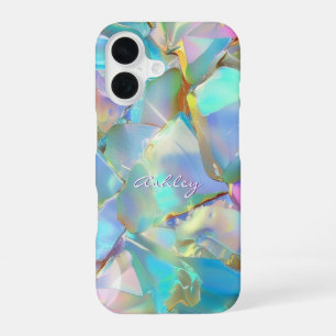 White Script Name on Opal Background iPhone 16 Case