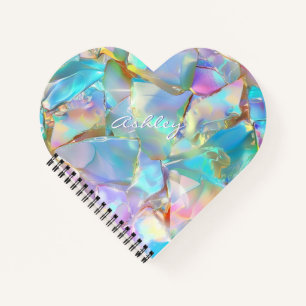 White Script Name on Opal Background Notebook
