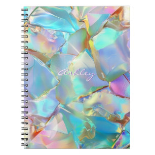 White Script Name on Opal Background Notebook