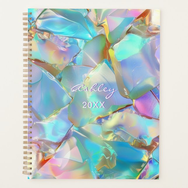 White Script Name on Opal Background, Year Planner (Front)
