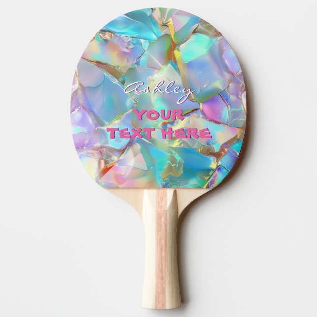 White Script Name on Opal Background, Your Text Ping Pong Paddle (Back)