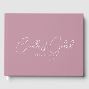 White Script Names Wedding Dusty Pink Guest Book