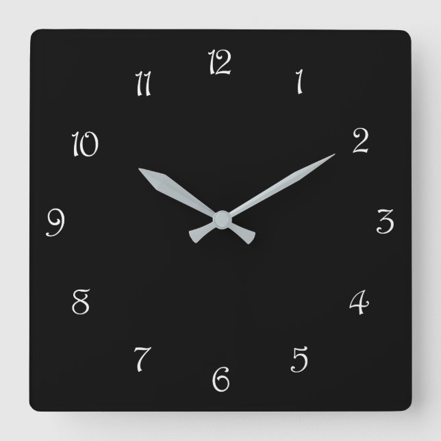 White Script Numbers On Black cnt Square Wall Clock (Front)