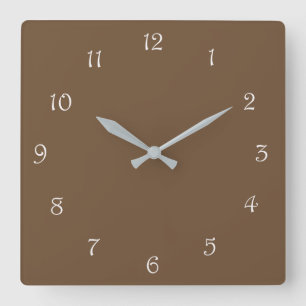 White Script Numbers On Brown wccnt Square Wall Clock