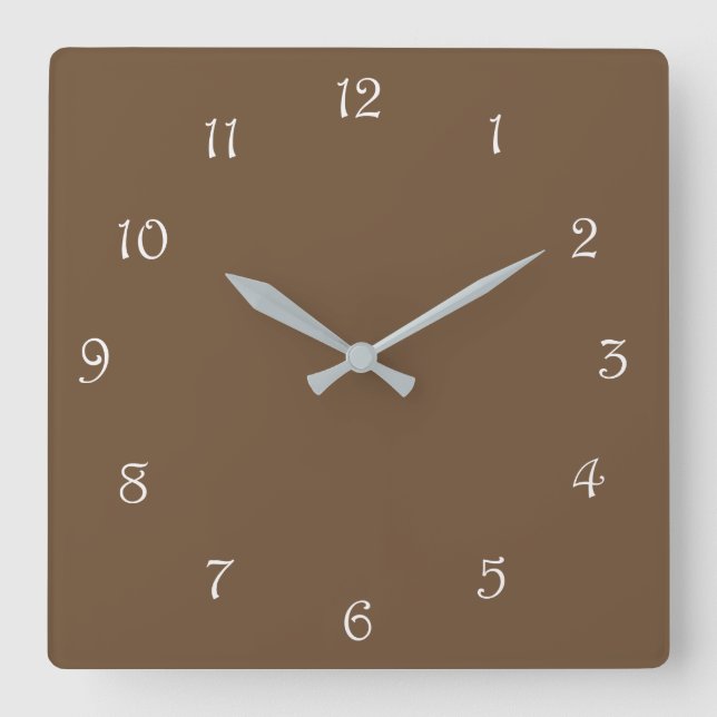 White Script Numbers On Brown wccnt Square Wall Clock (Front)