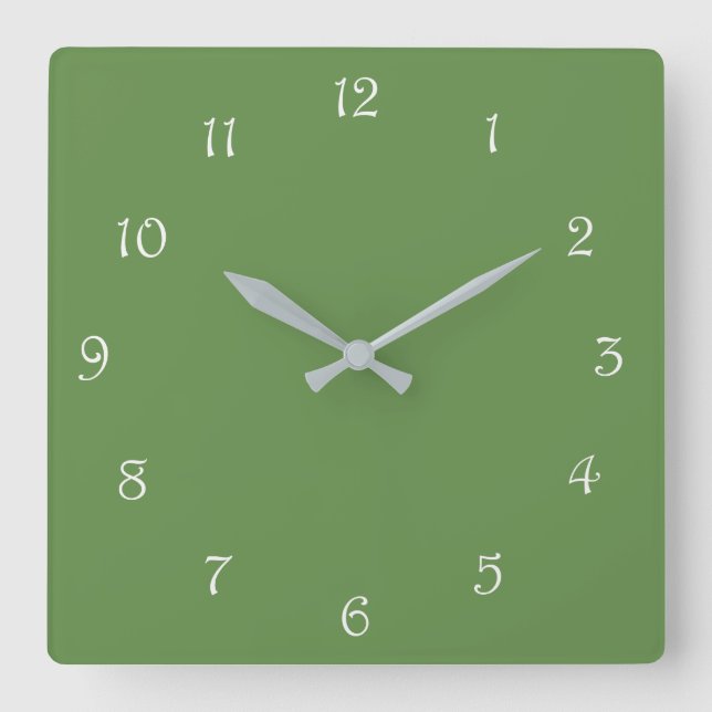 White Script Numbers On Green wccn Square Wall Clock (Front)