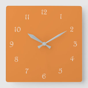 White Script Numbers On Orange wccnt Square Wall Clock