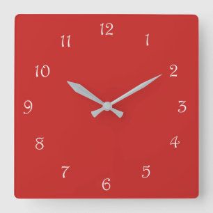 White Script Numbers On Red wccnt Square Wall Clock