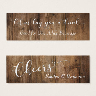 White Script on Brown Rustic Wood Drink Tickets