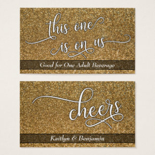 White Script on Gold Faux Glitter, Drink Tickets
