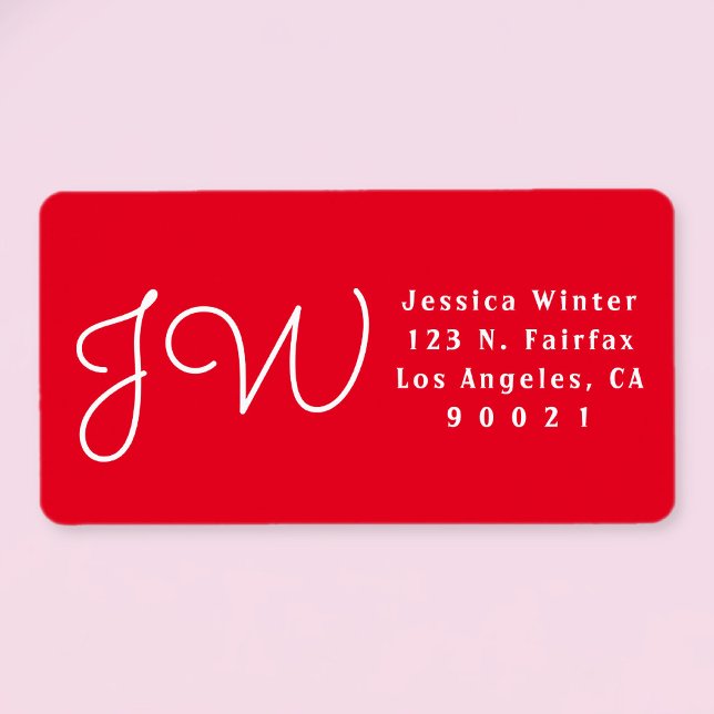 White Script on Red/DIY Monogrammed Return Address Label (Creator Uploaded)