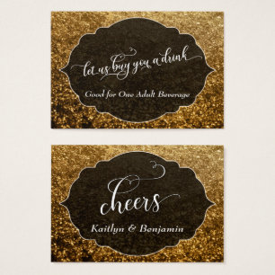 White Script over Sparkling Gold Drink Tickets