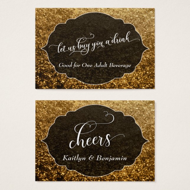 White Script over Sparkling Gold Drink Tickets (Front & Back)