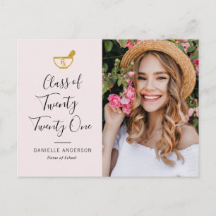 White script pharmacy grad announcement invitat postcard
