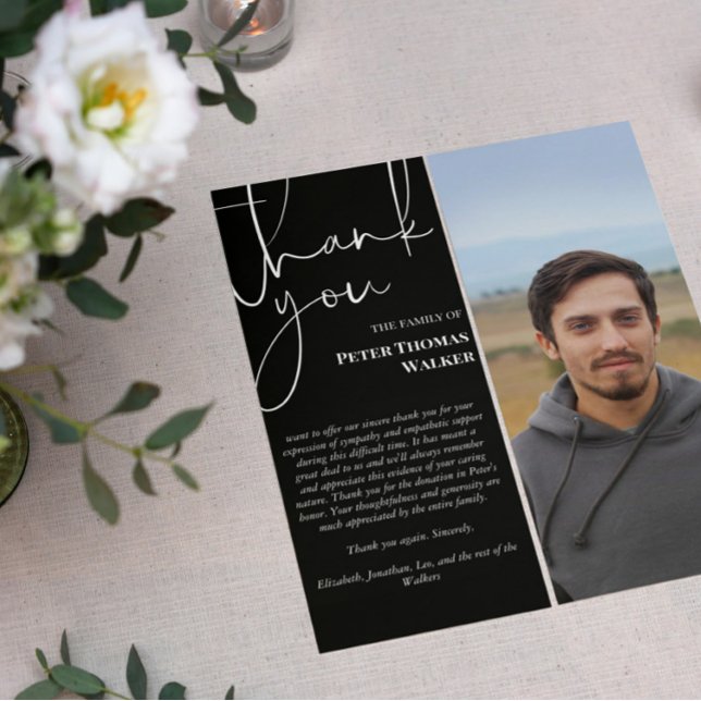 White Script & Photo Funeral Thank You Card (Creator Uploaded)