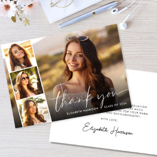 White Script Photo Graduation Thank You Card