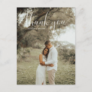 White Script Photo Wedding Thank You Postcard